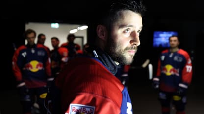 Tobias Rieder of EHC Red Bull Munich looks on prior to the 2024 NHL Global Series Challenge Germany match between Buffalo Sabres and EHC Red Bull München at SAP Garden on September 27, 2024 in Munich, Germany. (Photo by Alexander Hassenstein/Getty Images)