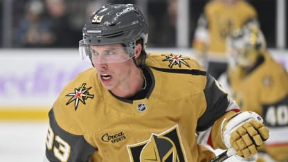 Mitch Marner #93 of the Vegas Golden Knights warms up prior to a game against the New York Rangers at T-Mobile Arena on November 18, 2025 in Las Vegas, Nevada. (Photo by David Becker/NHLI via Getty Images)