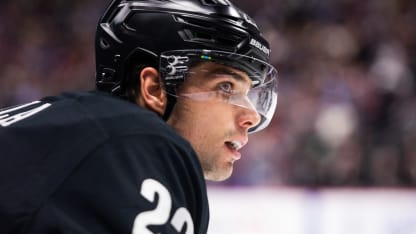 Kevin Fiala #22 of the Los Angeles Kings looks on during a pause in the first period of the game against the Colorado Avalanche at Ball Arena on December 29, 2025 in Denver, Colorado. (Photo by Ashley Potts/NHLI via Getty Images)