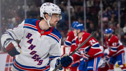 Filip Chytil (72) of the New York Rangers celebrates after scoring a goal during the third period of the NHL game between the New York Rangers and the Montreal Canadiens on Oct 22, 2024, at the Bell Centre in Montreal, QC(Photo by Vincent Ethier/Icon Sportswire via Getty Images)