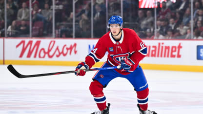 David Reinbacher #64 of the Montreal Canadiens skates during the second period in a preseason game against the Philadelphia Flyers at the Bell Centre on September 23, 2025 in Montreal, Quebec, Canada. The Montreal Canadiens defeated the Philadelphia Flyers 4-2. (Photo by Minas Panagiotakis/Getty Images)