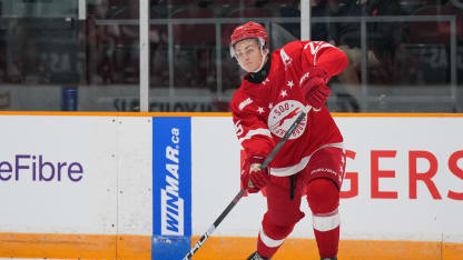 Chase Reid #25 of the Sault Ste. Marie Greyhounds Greyhounds skates against the Ottawa 67’s \3p at The Arena at TD Place on September 28, 2025 in Ottawa, Ontario, Canada. (Photo by Chris Tanouye/Getty Images)