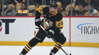 Marcus Pettersson #28 of the Pittsburgh Penguins skates with the puck against the Utah Hockey Club during the game at PPG PAINTS Arena on November 23, 2024 in Pittsburgh, Pennsylvania. (Photo by Justin Berl/Getty Images)