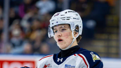 Jakub Vanecek #25 of the Tri-City Americans skates against the Kelowna Rockets at Prospera Place on February 16, 2026 in Kelowna, British Columbia. (Photo by Steve Dunsmoor/Getty Images)