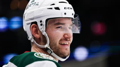 TORONTO, CANADA - JANUARY 19: David Jiricek #55 of the Minnesota Wild looks on during warmups before the game against the Toronto Maple Leafs at Scotiabank Arena on January 19, 2026 in Toronto, Ontario, Canada. (Photo by Michael Chisholm/NHLI via Getty Images)