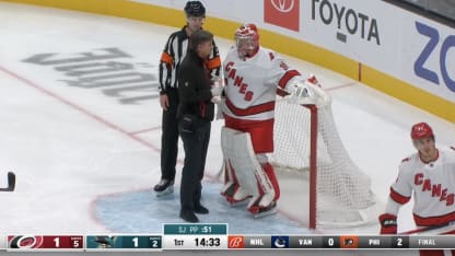 Andersen leaves Hurricanes game after taking shot off mask