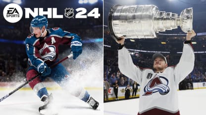 Colorado Avalanche Cale Makar pryder omslaget till tv-spelet NHL 2024