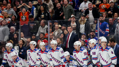 ANAHEIM, CA - JANUARY 19: New York Rangers react from the bench during the third period against the Anaheim Ducks at Honda Center on January 19, 2026 in Anaheim, California. (Photo by Debora Robinson/NHLI via Getty Images)