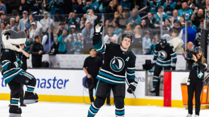 SAN JOSE, CA - MARCH 30: Macklin Celebrini #71 of the San Jose Sharks is acknowledged as the first star after a win against the St. Louis Blues in a game on March 30, 2026 at SAP Center at San Jose in San Jose, CA. (Photo by Matthew Huang/Icon Sportswire via Getty Images)