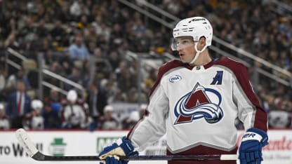 PITTSBURGH, PA - MARCH 24: Colorado Avalanche defenseman Cale Makar (8) looks on during the first period in the NHL game between the Pittsburgh Penguins and the Colorado Avalanche on March 24, 2026, at PPG Paints Arena in Pittsburgh, PA. (Photo by Jeanine Leech/Icon Sportswire via Getty Images)