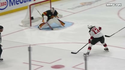 NJD@VAN: Hischier scores goal against Arturs Silovs