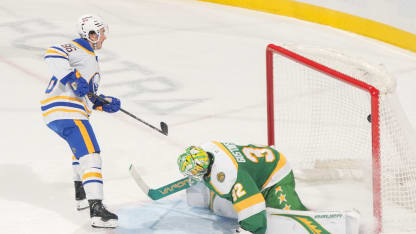 GettyImages-2248558210Noah Ostlund #86 of the Buffalo Sabres scores an overtime shootout goal against Filip Gustavsson #32 of the Minnesota Wild during the game at Grand Casino Arena on November 29, 2025 in Saint Paul, Minnesota. (Photo by Bruce Kluckhohn/NHLI via Getty Images)