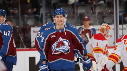 DENVER, COLORADO - MARCH 30: Martin Necas #88 of the Colorado Avalanche smiles prior to the game against the Calgary Flames at Ball Arena on March 30, 2026 in Denver, Colorado. (Photo by Michael Martin/NHLI via Getty Images)