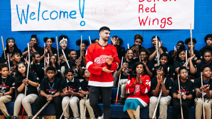Helping grow the sport of hockey, Veleno visits students at Detroit’s Mackenzie Elementary-Middle School