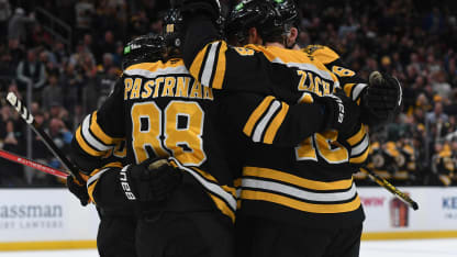 Pavel Zacha #18 of the Boston Bruins celebrates his second-period goal against the Calgary Flames on November 7, 2024, at the TD Garden in Boston, Massachusetts. (Photo by Steve Babineau/NHLI via Getty Images)