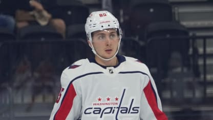 Washington Capitals Center Ludwig Persson (85) prior to the National Hockey League preseason game between the Washington Capitals and Philadelphia Flyers on September 28, 2022, at the Wells Fargo Center in Philadelphia, PA. (Photo by Gregory Fisher/Icon Sportswire via Getty Images)