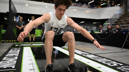 Samuel Honzek long jump at NHL Fitness Combine