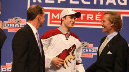 Oliver Ekman-Larsson shares a laugh with Phoenix Coyotes General Manager Don Maloney after he was drafted during the first round of the 2009 NHL Entry Draft at the Bell Centre on June 26, 2009 in Montreal, Quebec, Canada. (Photo by Bruce Bennett/Getty Images)