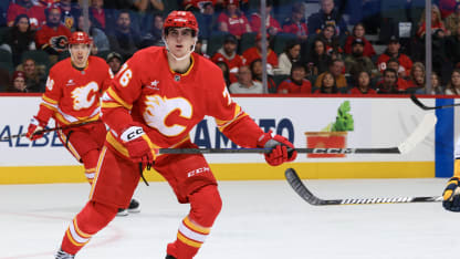 Martin Pospisil #76 of the Calgary Flames skates against the Nashville Predators at Scotiabank Saddledome on November 15, 2024 in Calgary, Alberta, Canada. (Photo by Gerry Thomas/NHLI via Getty Images)