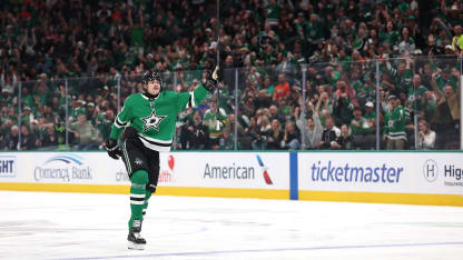 DALLAS, TEXAS - NOVEMBER 15: Lian Bichsel #6 of the Dallas Stars celebrates a goal against the Philadelphia Flyers during the first period at American Airlines Center on November 15, 2025 in Dallas, Texas. (Photo by Stacy Revere/Getty Images)