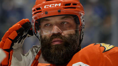Radko Gudas #7 of the Anaheim Ducks looks on during the second period of their NHL game against the Vancouver Canucks at Rogers Arena on January 29, 2026 in Vancouver, British Columbia, Canada. (Photo by Jeff Vinnick/NHLI via Getty Images)