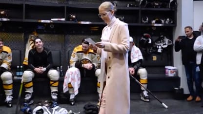 Celine Dion reads Boston Bruins starting lineup