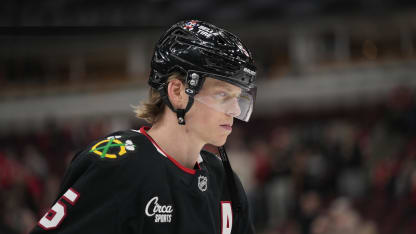 CHICAGO, ILLINOIS - JANUARY 09: Connor Murphy #5 of the Chicago Blackhawks skates before a game against the Washington Capitals at the United Center on January 09, 2026 in Chicago, Illinois. (Photo by Patrick McDermott/Getty Images)