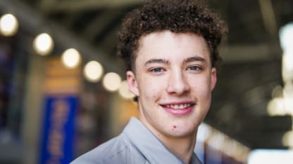 Caleb Malhotra poses for a portrait during the 2026 NHL Scouting Combine at KeyBank Center on June 3, 2026 in Buffalo, New York. (Photo by Mark Blinch/NHLI via Getty Images)