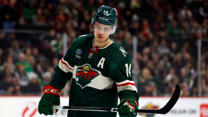 Joel Eriksson Ek #14 of the Minnesota Wild looks on against the Ottawa Senators in the first period at Xcel Energy Center on April 02, 2024 in St Paul, Minnesota. The Wild defeated the Senators 3-2. (Photo by David Berding/Getty Images)