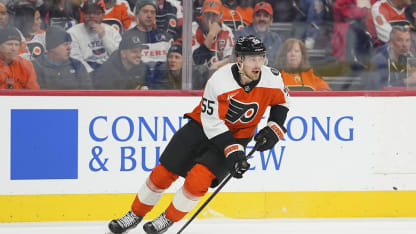 Rasmus Ristolainen #55 of the Philadelphia Flyers controls the puck against the Tampa Bay Lightning at Xfinity Mobile Arena on January 12, 2026 in Philadelphia, Pennsylvania. The Tampa Bay Lightning defeated the Philadelphia Flyers 5-1. (Photo by Mitchell Leff/Getty Images)