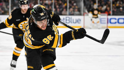 David Pastrnak #88 of the Boston Bruins shoots the puck during the first period against the Detroit Red Wings at TD Garden on January 13, 2026 in Boston, Massachusetts. (Photo by China Wong/NHLI via Getty Images)