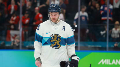 Mikko Rantanen #96 of Team Finland shows dejection after the team's 2-3 defeat in the Men's Semifinals Playoff match between Canada and Finland on day fourteen of the Milano Cortina 2026 Winter Olympic games at Milano Santagiulia Ice Hockey Arena on February 20, 2026 in Milan, Italy. (Photo by Elsa/Getty Images)