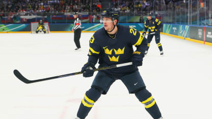 Lucas Raymond #23 of Team Sweden skates in the third period during the Men's Preliminary Group B match between Sweden and Slovakia on day eight of the Milano Cortina 2026 Winter Olympic games at Milano Santagiulia Ice Hockey Arena on February 14, 2026 in Milan, Italy. (Photo by Bruce Bennett/Getty Images)