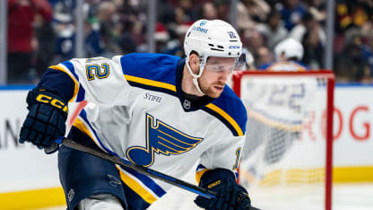 Radek Faksa #12 of the St. Louis Blues skates up the ice during the first period of their NHL game against the Vancouver Canucks at Rogers Arena on December 10, 2024 in Vancouver, Canada. (Photo by Ethan Cairns/Getty Images)