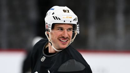 Sidney Crosby #87 of the Pittsburgh Penguins skates during practice at Avicii Arena on November 13, 2025 in Stockholm, Sweden. (Photo by Joe Sargent/NHLI via Getty Images)