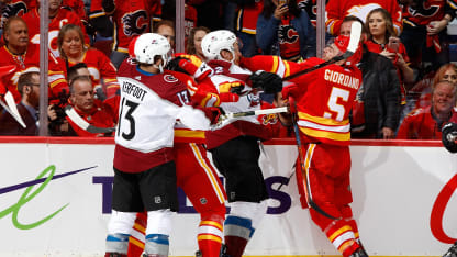 Gabriel Landeskog Alexander Kerfoot Calgary Flames Playoffs Game 2 2019 April 13