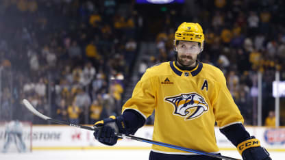 NASHVILLE, TENNESSEE - MARCH 19: Filip Forsberg #9 of the Nashville Predators looks on during the second period against the Seattle Kraken at Bridgestone Arena on March 19, 2026 in Nashville, Tennessee. (Photo by Johnnie Izquierdo/Getty Images)