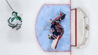 Miro Heiskanen #4 of the Dallas Stars watches as his shot gets behind goaltender Connor Hellebuyck #37 of the Winnipeg Jets for a second period goal at the Bell MTS Place on December 3, 2019 in Winnipeg, Manitoba, Canada. The Jets defeated the Stars 5-1. (Photo by Jonathan Kozub/NHLI via Getty Images)