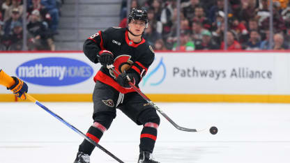 Tim Stützle #18 of the Ottawa Senators skates against the Nashville Predators at Canadian Tire Centre on December 7, 2024 in Ottawa, Ontario, Canada. (Photo by André Ringuette/NHLI via Getty Images)