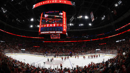 The Florida Panthers celebrate their 3-2 win over the Chicago Blackhawks at the Amerant Bank Arena on October 7, 2025 in Sunrise, Florida. (Photo by Eliot J. Schechter/NHLI via Getty Images)