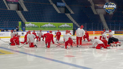 Red Wings Global series practice with logo