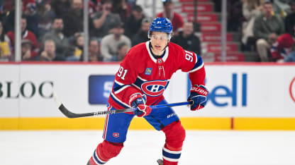 Oliver Kapanen #91 of the Montreal Canadiens skates during the second period against the Los Angeles Kings at the Bell Centre on October 17, 2024 in Montreal, Quebec, Canada. The Los Angeles Kings defeated the Montreal Canadiens 4-1. (Photo by Minas Panagiotakis/Getty Images)