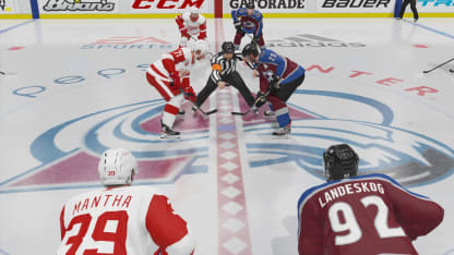 NHL 20 Video Game Simulation Detroit Red Wings faceoff