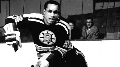 Willie O'Ree (age 25) of the Boston Bruins in action during a game against  the New York Rangers : r/BostonBruins
