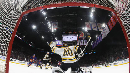 Tuukka Rask #40 of the Boston Bruins skates against the New York Islanders in Game Six of the Second Round of the 2021 NHL Stanley Cup Playoffs at the Nassau Coliseum on June 09, 2021 in Uniondale, New York. The Islanders defeated the Bruins 6-2 to move on to the Stanley Cup Semifinals against the Tampa Bay Lightning. (Photo by Bruce Bennett/Getty Images)