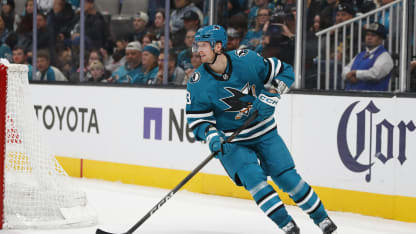 : San Jose Sharks defenseman John Klingberg (3) looks to pass the puck during the NHL game between the Minnesota Wild and the San Jose Sharks on December 31, 2025 at SAP Center in San Jose, CA. (Photo by Scott Dinn/Icon Sportswire via Getty Images)