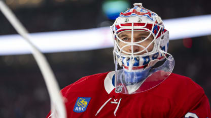 Kaapo Kahkonen #34 of the Montreal Canadiens looks on during the warm-up of the NHL regular season game between the Montreal Canadiens and the St. Louis Blues at the Bell Centre on December 7, 2025 in Montreal, Quebec, Canada. (Photo by Vitor Munhoz/NHLI via Getty Images)