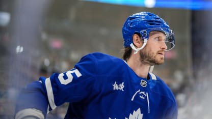 Oliver Ekman-Larsson #95 of the Toronto Maple Leafs skates during warm ups prior to a game against the Tampa Bay Lightning at Scotiabank Arena on October 21, 2024 in Toronto, Ontario, Canada. (Photo by Chris Tanouye/Getty Images)