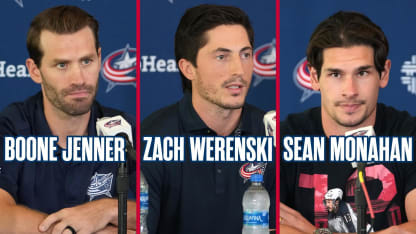 Boone Jenner, Zach Werenski and Sean Monahan | Media Availability