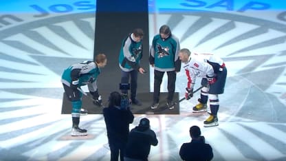 Patrick Marleau Mike Ricci ceremonial puck drop in San Jose